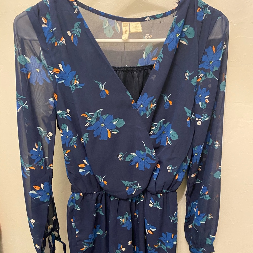Floral transparent navy blue romper